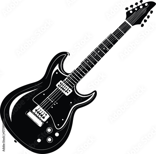 Electric guitar icon. Black Vector silhouette