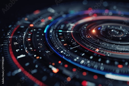 Wallpaper Mural Digital abstract design with circular patterns and glowing elements in vibrant colors on a dark background Torontodigital.ca