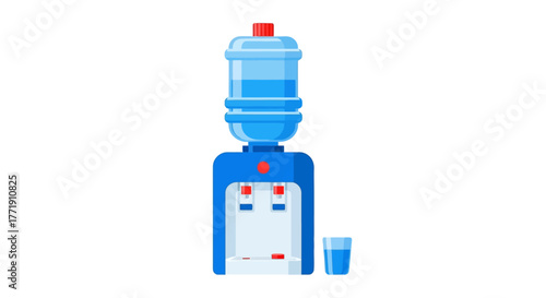 Simple illustration of a blue water cooler dispenser with a drinking glass