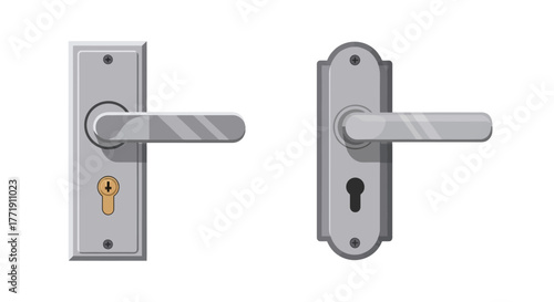Two silver door handles with keyholes illustrated in a simple style