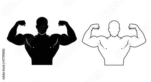 Silhouette of a muscular man flexing shown in both black and white