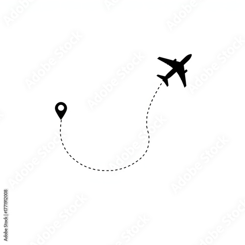 Airplane Route: An aerial illustration captures a flight path marked by dotted lines, symbolizing the journey of an aircraft from its starting point, hinting at travel and adventure.
