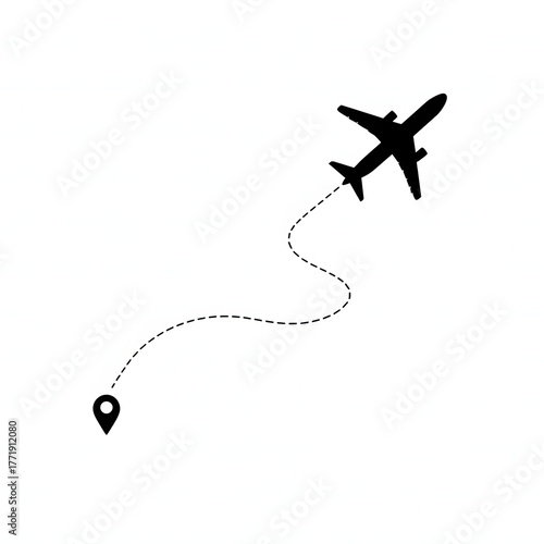 Flight Path: An airplane soaring against the sky, leaving a dotted path behind, marking its journey from origin to destination. The sleek silhouette suggests freedom and adventure.