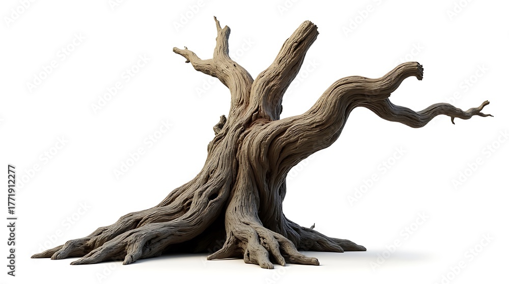 Fototapeta premium Old dead tree isolated on white background, nature and environment