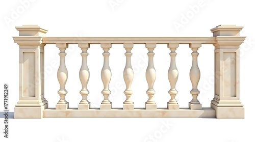 Decorative balustrade isolated on white background, architectural element