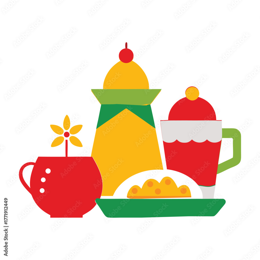 Fototapeta premium vector illustration of a set of festive breakfast