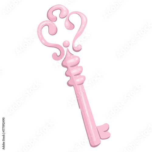 A pink key for a Valentine's Day collage. A festive vector element in coquette aesthetic for weddings, bachelorette parties, personal diary, and scrapbooks.