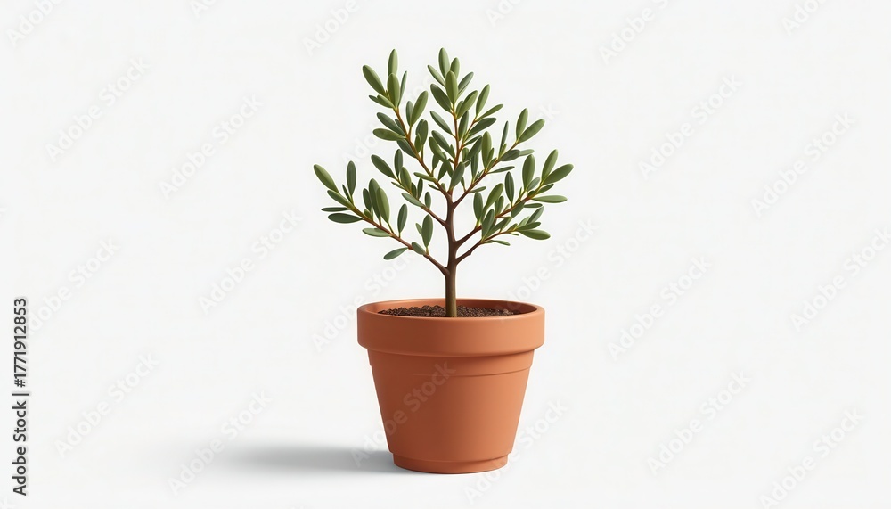 Fototapeta premium Decorative Plant in a Simple Brown Pot with Fresh Green Leaves for Modern Home Decor and Interior Design