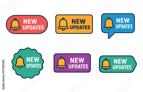Colorful new updates notification icons set with bells