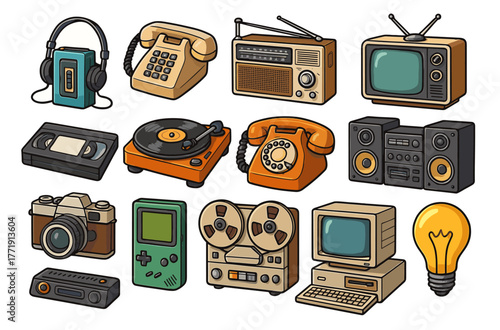 Retro devices collection: vintage electronics and gadgets