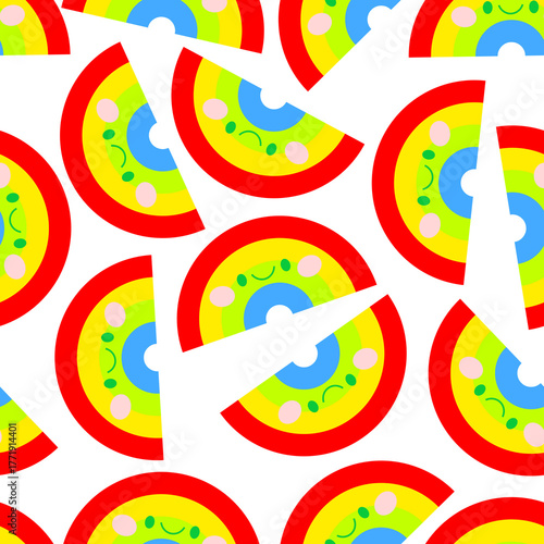 Playful Seamless Pattern with Colorful Cartoon Rainbow 