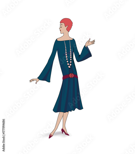 Young beautiful fashion woman. flapper girl in 1920s style, fashion dress Elegant and modern design, ideal for fashion party