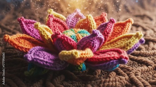 Growing flower animation with colorful petals unfolding from the ground in a time-lapse.