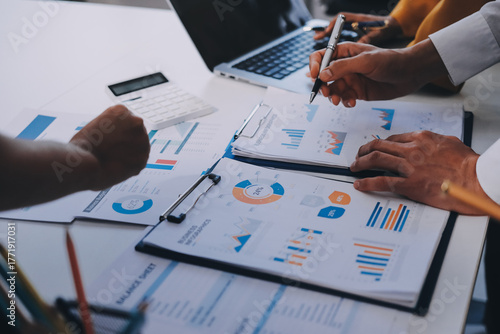 Accounting company provide finance and taxation planning for profitable cash flow, Auditor and accountant team working in office, analyze financial data and accounting record with calculator.Insight