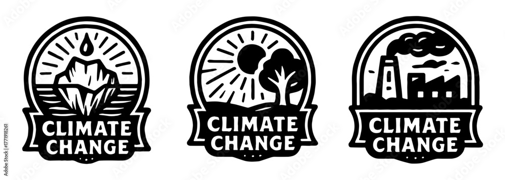 Naklejka premium 気候変動エンブレムセット、Climate Change Emblem Set 