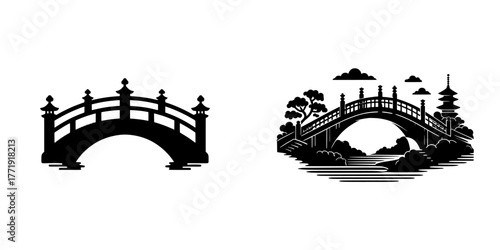 This modern bridge icon is perfectly suited for architecture, construction, or landscape illustrations, presented as a black shape isolated on a white backdrop