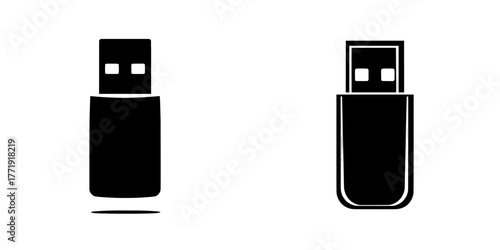 A modern USB stick with a flat design is isolated on a white background