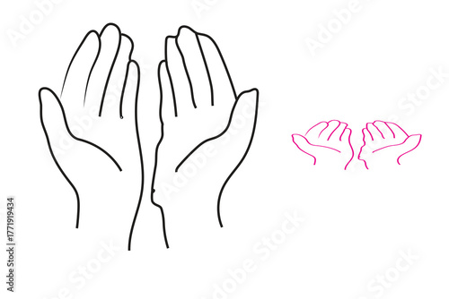 Open Hands Outline Drawing Symbolizing Prayer, Giving, or Receiving Blessings - Vector Illustration of a Human Gesture