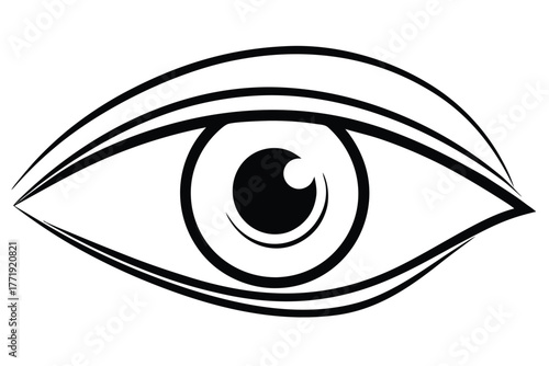 Minimalist eye illustration shows clean simple lines forming a staring eye on white