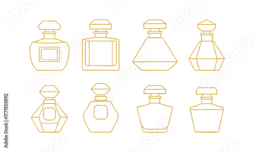 Modern Cosmetic Bottles – Six Perfume Containers on White Vector Silhouette illustration Containers on White, easily editable.