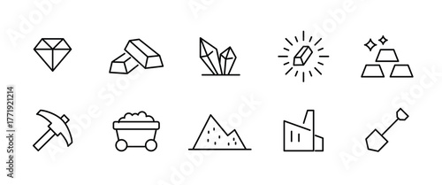 Gold golden silver bar icons mining tool pickaxe, Mining, Hammer vector, sign, symbol, logo, illustration, editable stroke, flat design style isolated on white