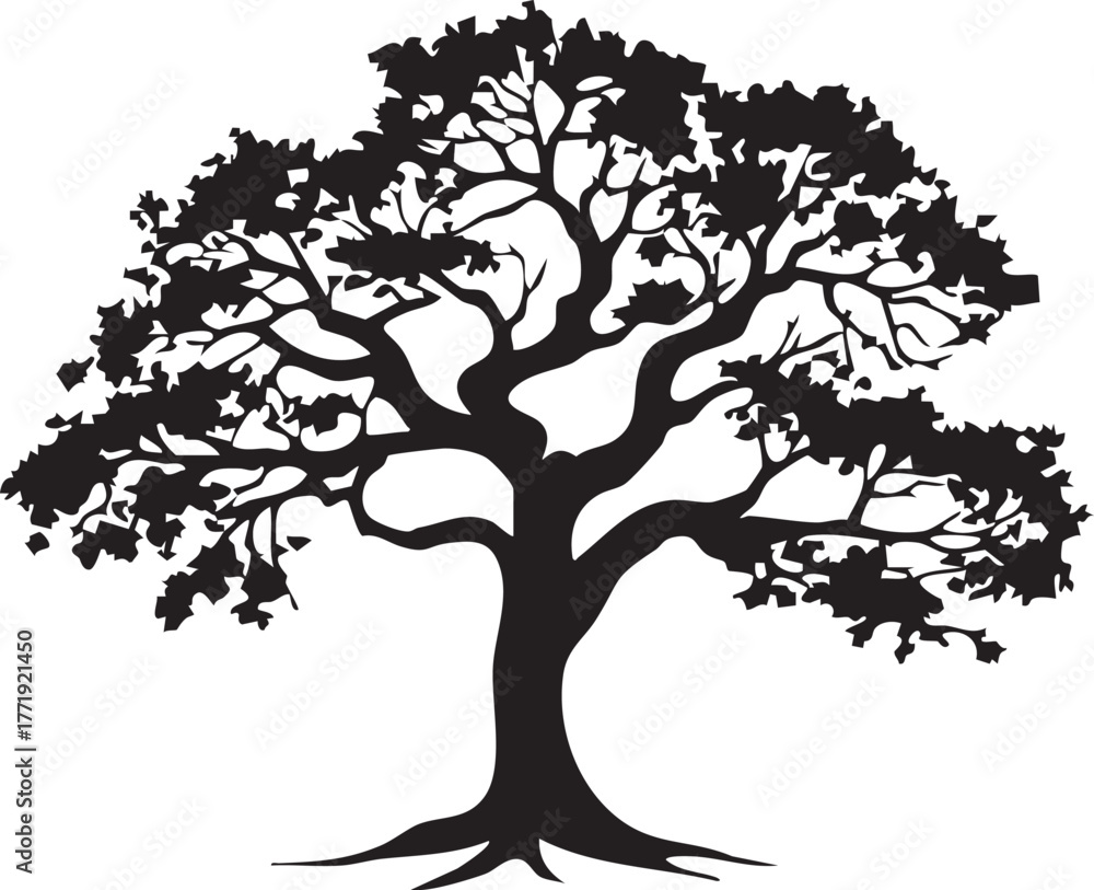 Obraz premium Vector of a Large Old Tree Editable Icon Silhouette