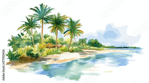 Encarnacion Beaches . Encarnacion Beaches  hand drawn watercolor illustration