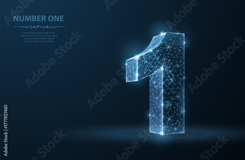 One. Abstract vector 3d number 1 illustration isolated on blue background. Celebration, success, winner, leader symbol. First champion, event, best win, award champion concept or illustration

