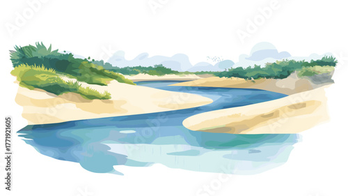 Lencois Maranhenses National Park. Lencois Maranhenses National Park hand drawn watercolor illustration