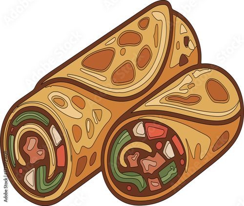 Tasty burrito rolls filled with fresh veggies and savory ingredients for a perfect snack