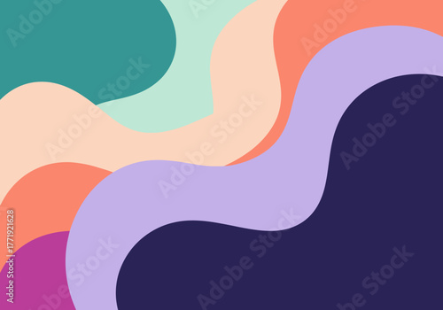 Abstract colorful wavy shapes in a layered graphic design