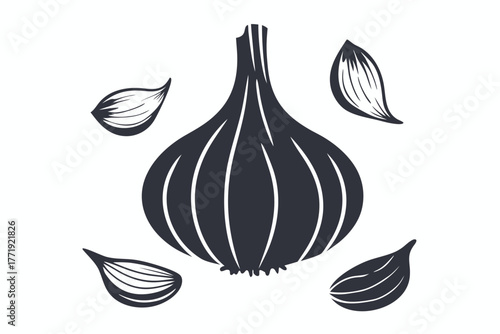 Monochrome fig composition displays a halved section revealing its fleshy interior alongside a whole fig