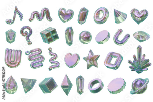 Holographic element object set pack isolated background 3d rendering	