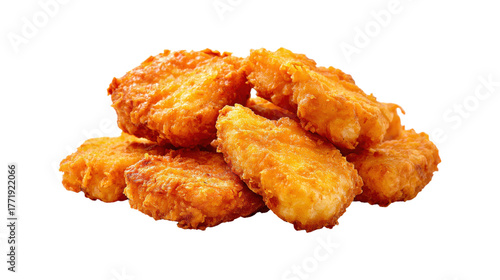 Pile of golden fried chicken nuggets isolated on a transparent background