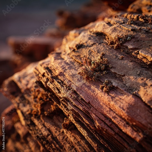 Intricate Layers of a Weathered Rock Face Bathed in Golden Sunset Light.
