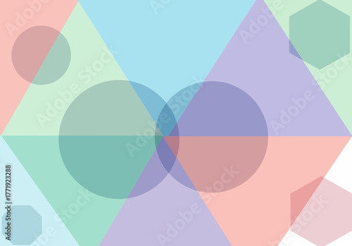 Abstract background with overlapping translucent geometric shapes in pastel colors.