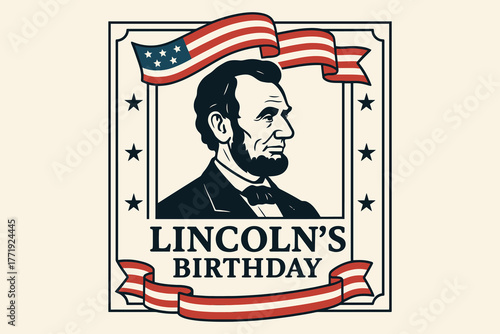 Abraham lincoln portrait with american flag and ribbons celebrating lincoln s birthday holiday