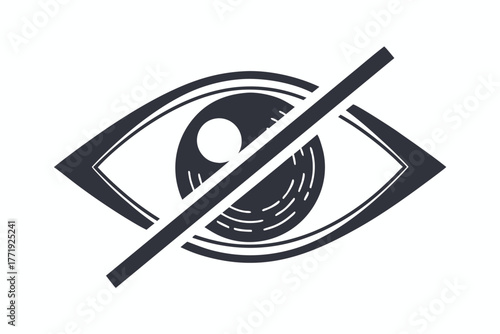 Single line crossing over the stylized eye featuring curved lines inside the pupil
