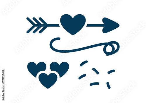 A stylized arrow pierces hearts, symbolizing love and affection.