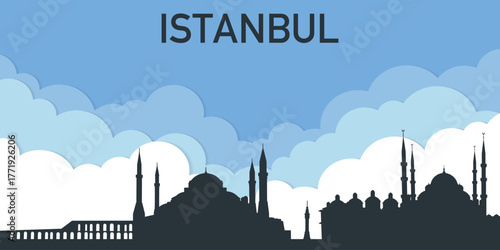 A minimalist vector interpretation of the Istanbul skyline, combining Byzantine and Ottoman architecture.
