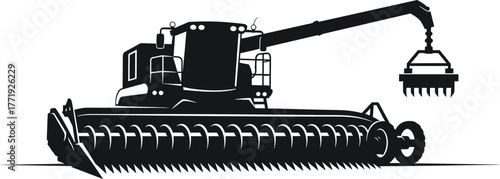 Combine Harvester with Grain Header vector, combine, harvester, grain, header, vector, machine, agriculture, farming, equipment, farm, rural, crop, field, cereal, wheat, technology, industry, heavy, m