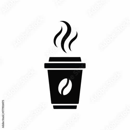 Vector illustration disposable coffee cup with steam, black silhouette