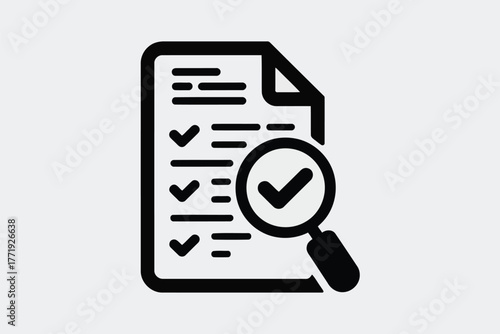 Vector illustration document with magnifying glass and check mark icon