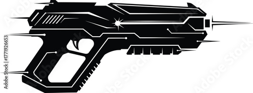 Futuristic Sci- Fi Gun Silhouette with Spikes weapon, gun, weapon, futuristic, sci-fi, silhouette, black, white, isolated, technology, future, science fiction, laser, blaster, pistol, handgun, combat,