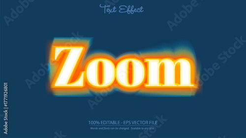 Zoom editable glowing text effect with orange and blue neon style on dark background vector