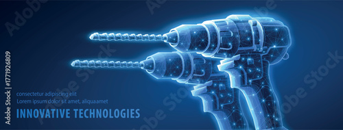 Two Cordless drills. Power tool, Electric screwdriver, Hammer drill, Screw bit, Hand tool, Builders drill, Drill bit, Battery-operated drill, Home improvement concept


