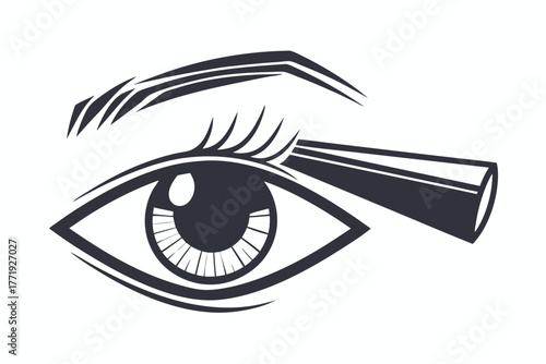 Stylish single eye with striking eyebrow and applying mascara brush creates a modern vector