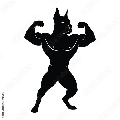 A muscular dog flexing its biceps, a symbol of strength, fitness, and determination in the canine world