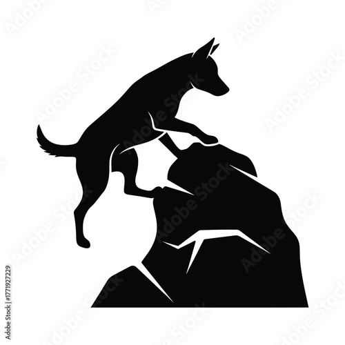 A determined dog silhouette conquers a rocky peak, showcasing its agility and adventurous spirit
