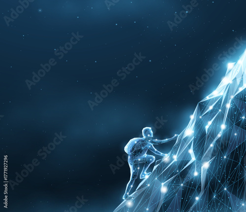 Climbing man. Business growth, Climb to success, Goal achievement, Travel adventure, Career growth concept, Dream achievement, Personal effort, Leadership motivation

